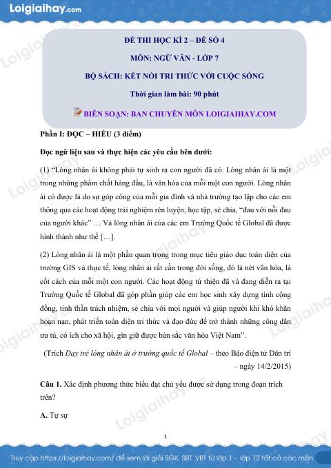 Đề thi học kì 2 Văn 7 Kết nối tri thức - Đề số 4